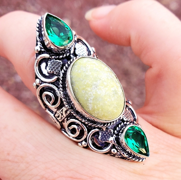 New Lemon Chrysoprase & Peridot 925 Silver Statement Ring. - Picture 8 of 13